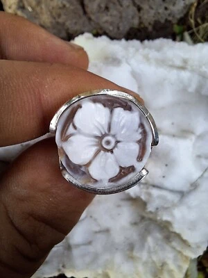 ANELLO CON CAMMEO INCISO A MANO ARGENTO 925 PLACCATO ORO BIANCO 18 KT ITALIA - Immagine 1 di 4