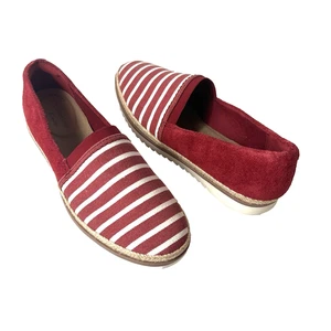Clarks Collection Womens Sz 7 W Red Stripe Canvas/Suede Espadrille Slip On Flats - Picture 1 of 11