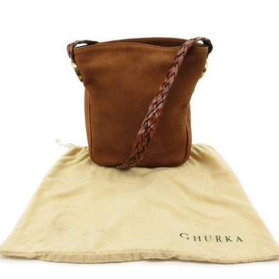 Bolsa de ombro Ghurka Nubuck couro borla marrom W185087 feminina vintage - Imagem 1 de 4