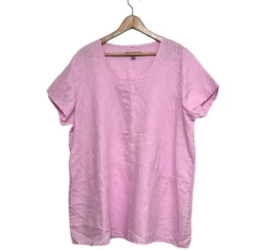 FLAX Linen Top Woman’s Size Large Pink Short Sleeve Minimalist Lagenlook Summer - Photo 1 sur 10