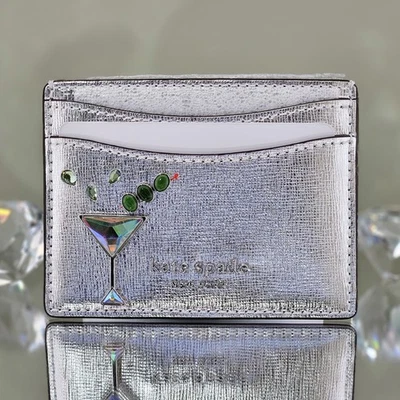 Estuche para Tarjetas Kate Spade Plateado Multi Agitado No Agitado Martini Cuero Metálico Foto 1 de 4