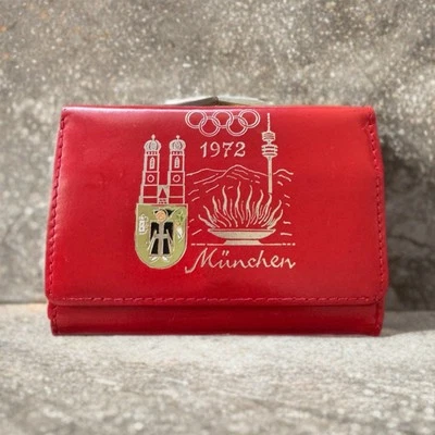 Cartera triple 1972 recuerdo de los Juegos Olímpicos de Munich - cuero sintético rojo Alemania vintage Foto 1 de 4
