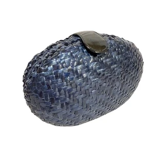 Rodo Azul Marino Minaudiere Tejido Barnizado Paja Caja Bolso de Noche Bolso sin asas Monedero - Imagen 1 de 9