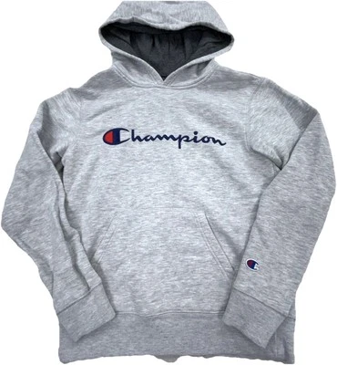 Champion Sudadera con Capucha Niños Gris Medio Sudadera Suéter Deletrear Logo Jóvenes Niños Foto 1 de 4