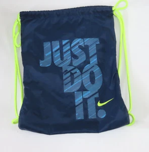 Nike Just Do It drawstring backpack blue luminous yellow strings 42cm x 32cm VG - Picture 1 of 10