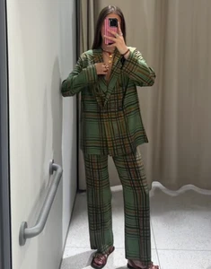 ZARA BNWT 2025. GREEN FLOWY CHECK BLAZER VISCOSE. 8383/032/500 - Picture 1 of 11