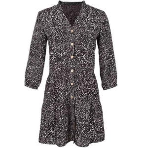 Sommer Blumendruck Kleid Damen Einreiher V-Ausschnitt Freizeit Gerade1414 - Bild 1 von 2