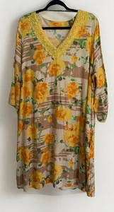 Isaac Mizrahi Live! Vestido Floral Amarillo Estampado Elastizado Mezcla Lino Línea A 2X - Imagen 1 de 9