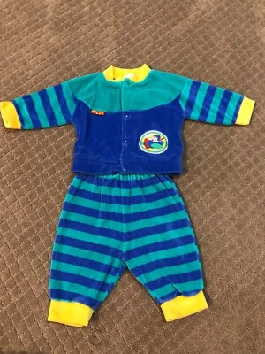 Vintage Baby Boys 2 pc. outfit Blue Green Stripes Size 3-6 Months - Image 1 of 4