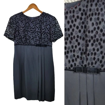 Vintage John Roberts Dress size 12 Evening career LBD Mesh Top Swiss Dot Pleated - Image 1 of 4