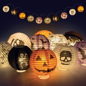 Global Gizmos Halloween Lantern String Lights / 5 Unique Patterns, 10 Lanterns - Picture 1 of 12