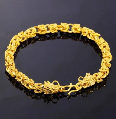 Brazalete de cadena de 10 mm de dragón Feng Shui de 8,5" relleno de oro de 18k D731 Foto 1 de 4