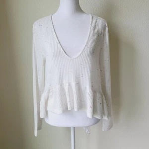 Altar'd State Oversize Strick Top Medium Waffel Strick Pullover Rüschen U-Ausschnitt - Bild 1 von 11