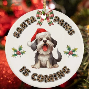 Funny Santa Paws Havanese Dog Lover Christmas Ornament Gift Tree Decor Hanging - Picture 1 of 4
