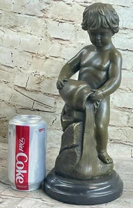 Arte escultura artesanal fundido en caliente de bronce cera perdida niño desnudo Milo original firmado - Imagen 1 de 7