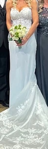 Mermaid Crystal Wedding Dress off shoulder V neck White Gown Dress - Picture 1 of 2