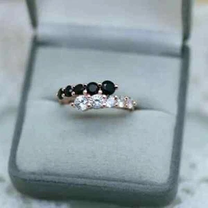 2.0Ct Round Cut Simulated Black Diamond Wedding Bypass Ring 14k Rose Gold Plated - Picture 1 of 8