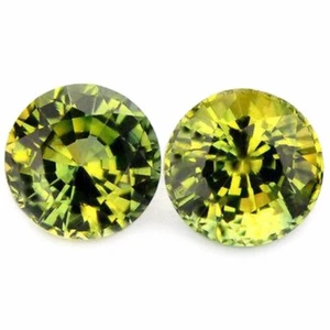 Certified 1.06ct Natural Yellowish Green Sapphire VVS 4.5mm Round Matching Pair - Picture 1 of 2