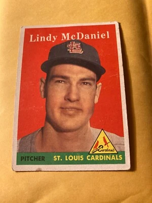 1958 Topps baseball #180 Lindy McDaniel St loius Cardinals dirt spots on bottom - Image 1 of 2