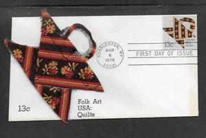 US 1978; FDC with CLOTH CACHET similar to STAMP; QUILTS; FOLK ART; Scott# 1745 - Picture 1 of 1