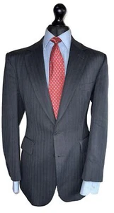 BESPOKE G.D.GOLDING SAVILE ROW LUXURY SUIT JACKET BLUE STRIPED GREY 40R - Picture 1 of 10