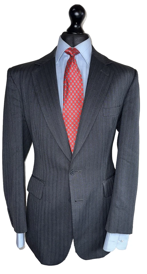 BESPOKE G.D.GOLDING SAVILE ROW LUXURY SUIT JACKET BLUE STRIPED GREY 40R - Image 1 of 4