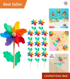 Rainbow Flower Pinwheels for Yard and Garden - Set of 12 - Outdoor Party Decor - Picture 1 of 11