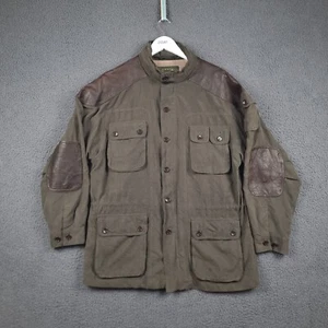 ORVIS Jacket Mens L Large Green Military Ranger Hunting Field Coat Leather Trim - Picture 1 of 12