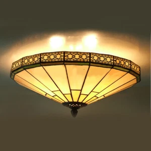16" Tiffany Style Flush Mount Ceiling Light Stained Glass Shade Lamp Fixture - Picture 1 of 10