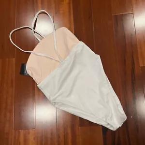 New NWT Girls On Swim Cream Swimsuit Colorblock One Piece Hi Cut Swim Size XS - Picture 1 of 4