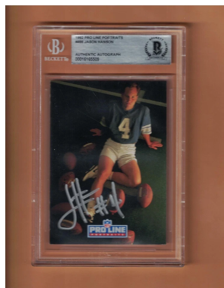 JASON HANSON AUTOGRAPHED 1992 PRO LINE ROOKIE FOOTBALL CARD SIGNED LIONS BECKETT - Image 1 of 1