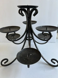 Metal Candle Holder 3 tier Brushed Black 7-Arm Centerpiece Table Pillar - Picture 1 of 3