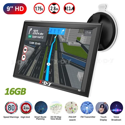 XGODY 9 Zoll LKW PKW GPS Navigationsgerät mit POI Blitzerwarnung Sprachführung - Bild 1 von 4