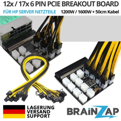 Breakout Board 12x / 17x HP Server Netzteil Mining 1600W 50cm 6+2 Pin PCIe Kabel - Bild 1 von 4