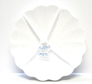 Set / 4 Shabby Chic Melamine 11" Dinner Plates Scallop Edge Speckle White - Picture 1 of 1