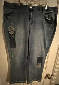 Jeans bordados desgastados lavado medio talla 24W marca Cato talla grande usados en excelente estado - Imagen 1 de 13