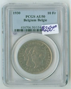 Belgium 10 Franc 1930 KM # 100 PCGS AU 50 Belgie scarce type TWEE BELGA - Picture 1 of 2