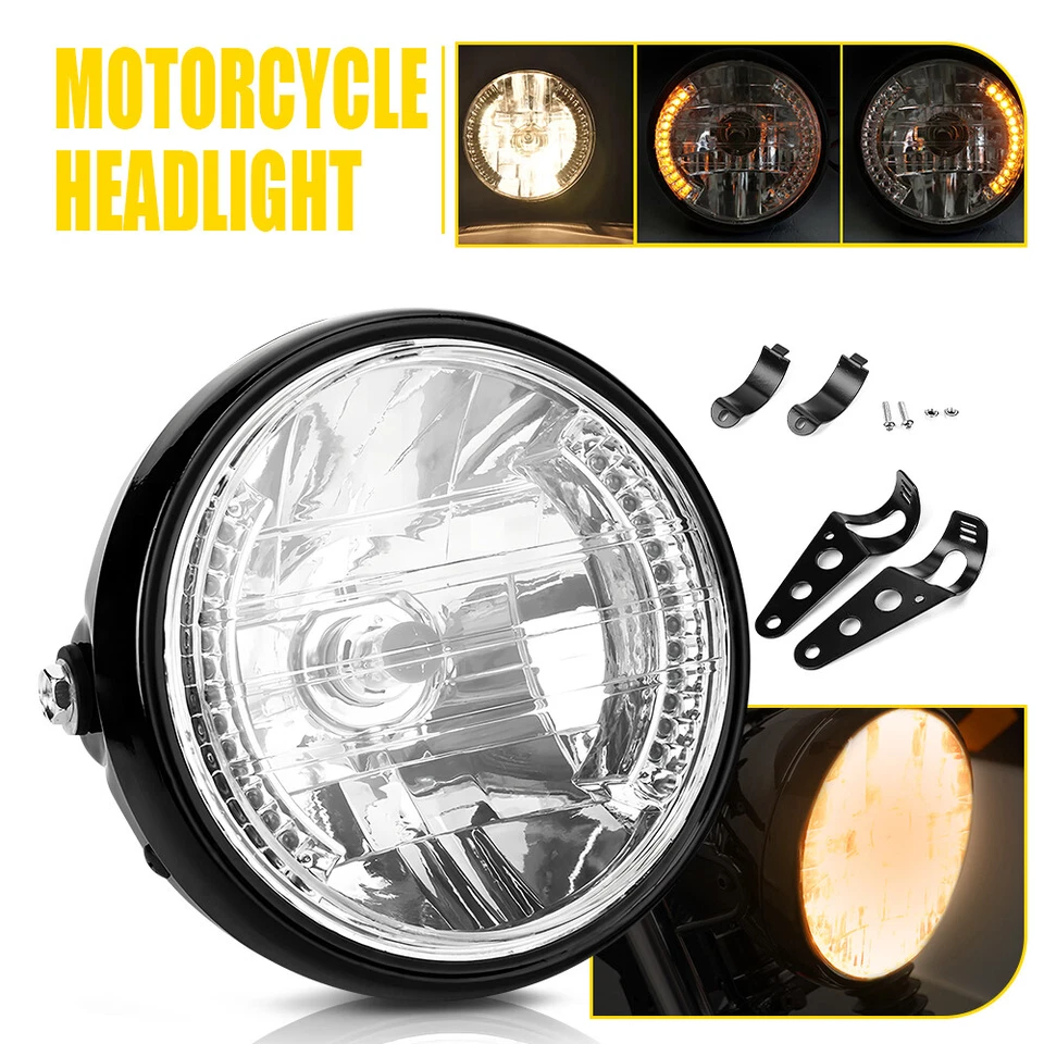 7" Motorcycle LED Headlight Turn Light With Bracket Universal For Honda Yamaha - Image 1 of 4