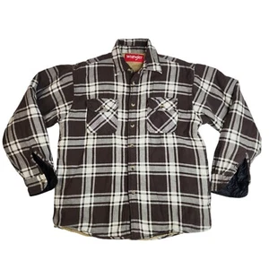 Wrangler Sherpa Lined Flannel Button Up Shirt Men's M Long Sleeve Plaid Brown - Picture 1 of 7