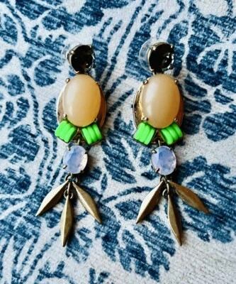 J Crew Acetate Stone Crystal Drop Gold Multicolor Beaded Statement Earrings - Image 1 of 4