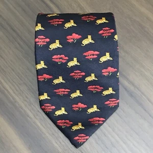 Robert Talbott Tie Black With Cheetah And Savanna Tree Print Silk Made In USA - Picture 1 of 8