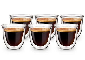 6pk Double Wall Insulated Glass Thermal Coffee Glass Mug Tea Cup 80ml - Picture 1 of 7