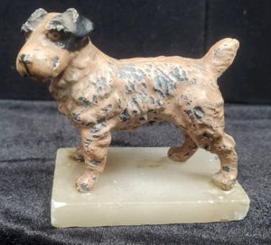 Vintage/Antique Jack Russel Terrier Dog Cast metal Figurine on Alabaster base. - Picture 1 of 9