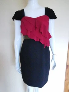 Little Mistress Bodycon-Kleid schwarz & rot Rüschen mit Perlen Taille Größe 12 UK - Bild 1 von 20
