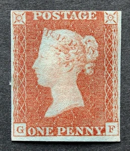 G.B. QUEEN VICTORIA 1841 PENNY RED POSTAGE STAMP, SG 8, G-F, MH, IMPERF. - Picture 1 of 2