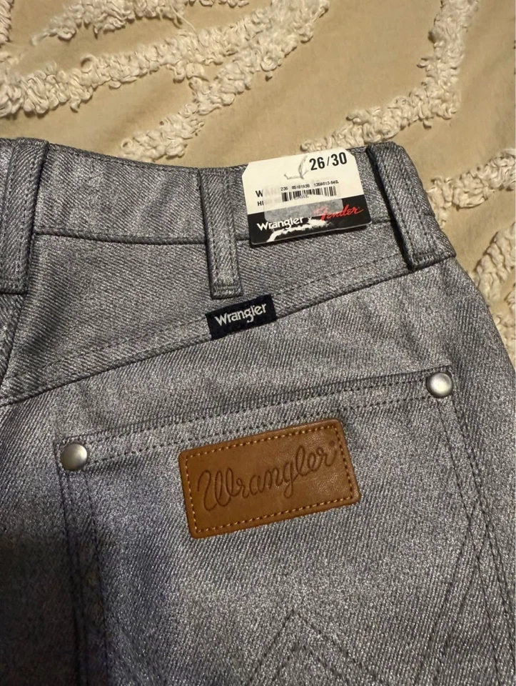 New With Tags - Fender X Wrangler Silver Rockstar Flared Pants 26x30 - Image 1 of 4