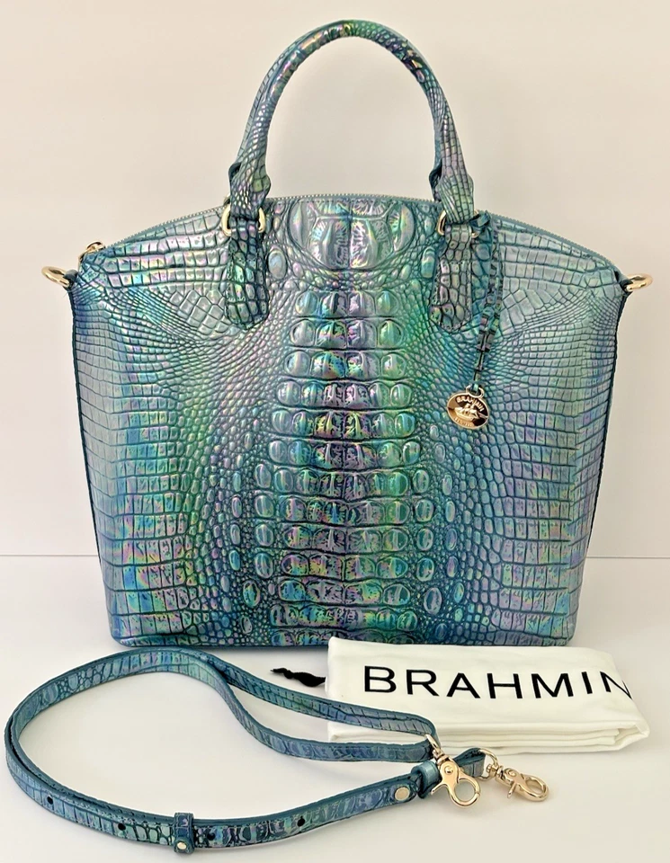 BRAHMIN Eye Catching BLUE TOPAZ OPALESCENT IRIDESCENT Lg DUXBURY and WALLET