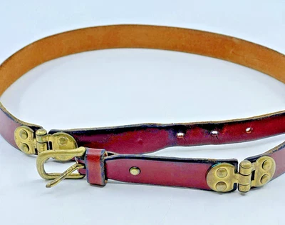 VTG 70’s Women’s 28-29” Brass Hinged Western Leather Belt Brass Buckle - Image 1 of 4