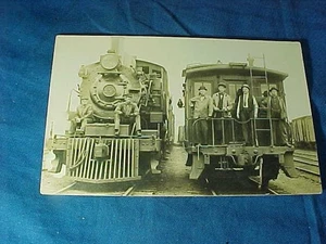 Early 20thc LOCOMOTIVE + CABOOSE w EMPLOYEES on Cars REAL PHOTO POSTCARD - Picture 1 of 2