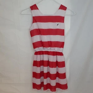 Nautica Girls Red White Striped Sleeveless Summer Dress Size 7 - Picture 1 of 9